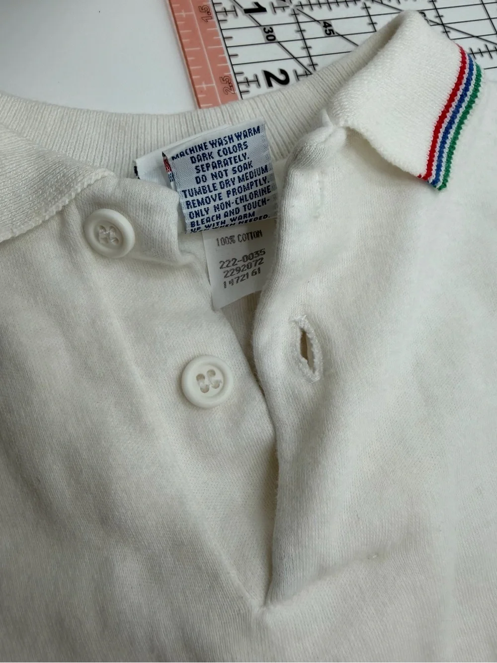 Vintage OshKosh B'gosh White Long-Sleeve Polo Shirt with Stripe Collar